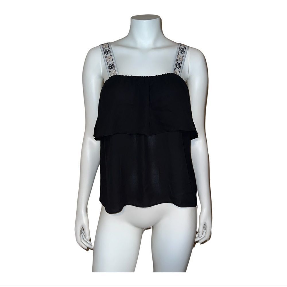 J. Crew Black Layered Camisole with Embroidered Straps